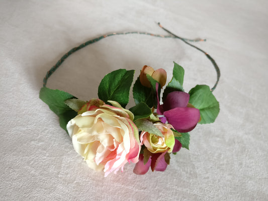 Haarschmuck Haarband Tiara mit Rosen & Hortensien
